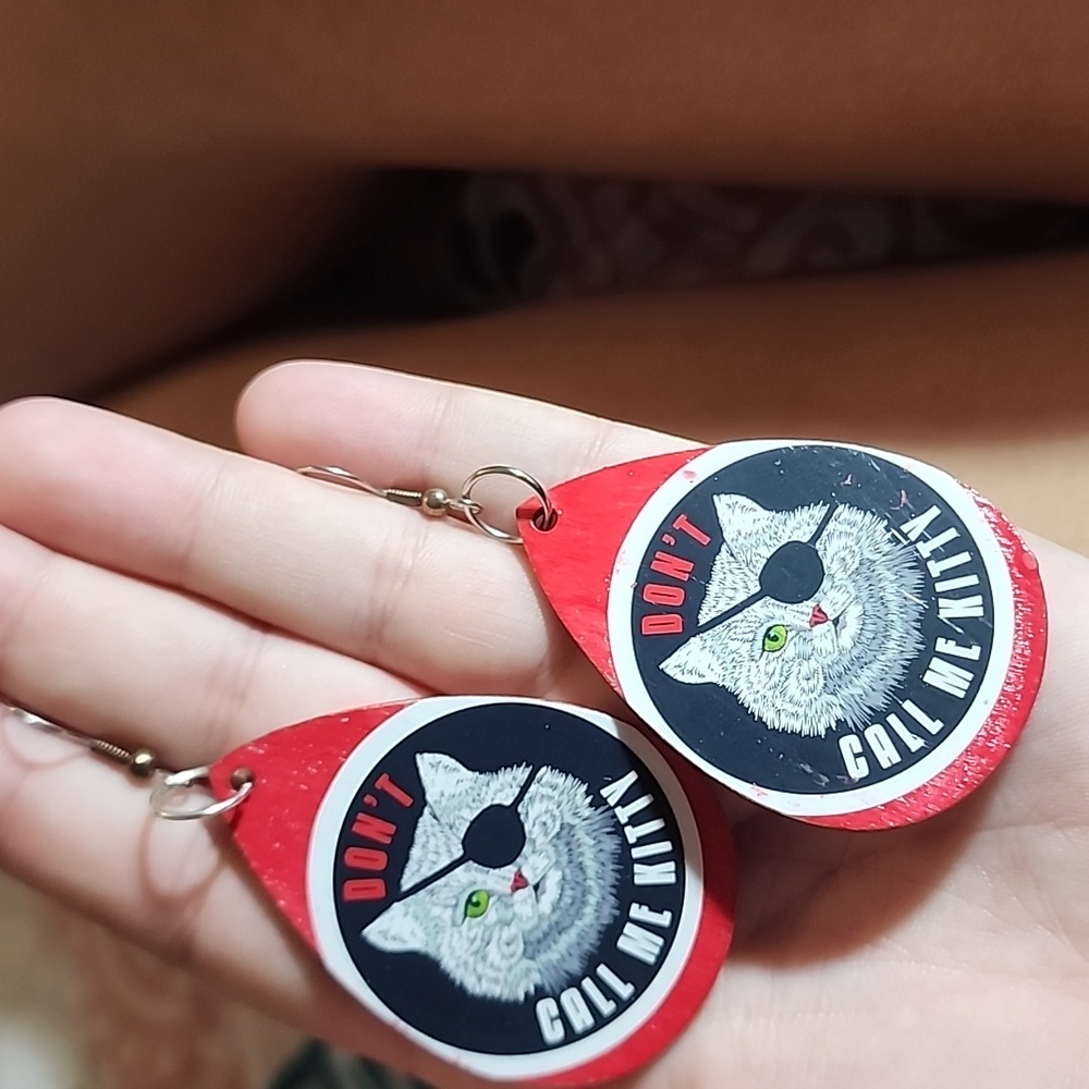 (63) Red Cat Earrings with Pirate Design
